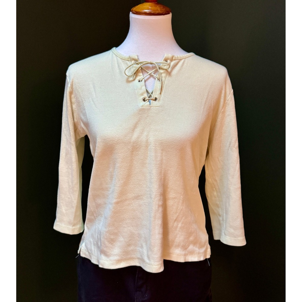 Y2K IB Diffusion Light Green Lace Up 3/4 Sleeve Top Women's Size M